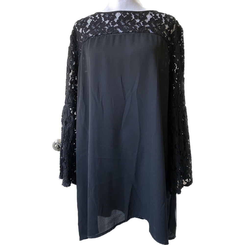 Halogen Black Bell Sleeve Lace Blouse Size XL